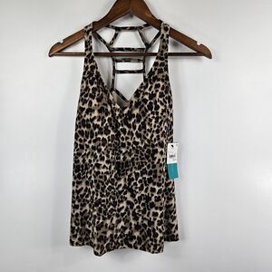 Aqua Green Women’s Size Small Tankini Swimsuit Top Leopard Print Racerback